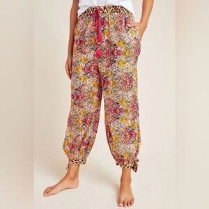 Anthropologie Floral Cheetah Mixed Media Tassel Tie Pocket Joanie Harem Pant XS
